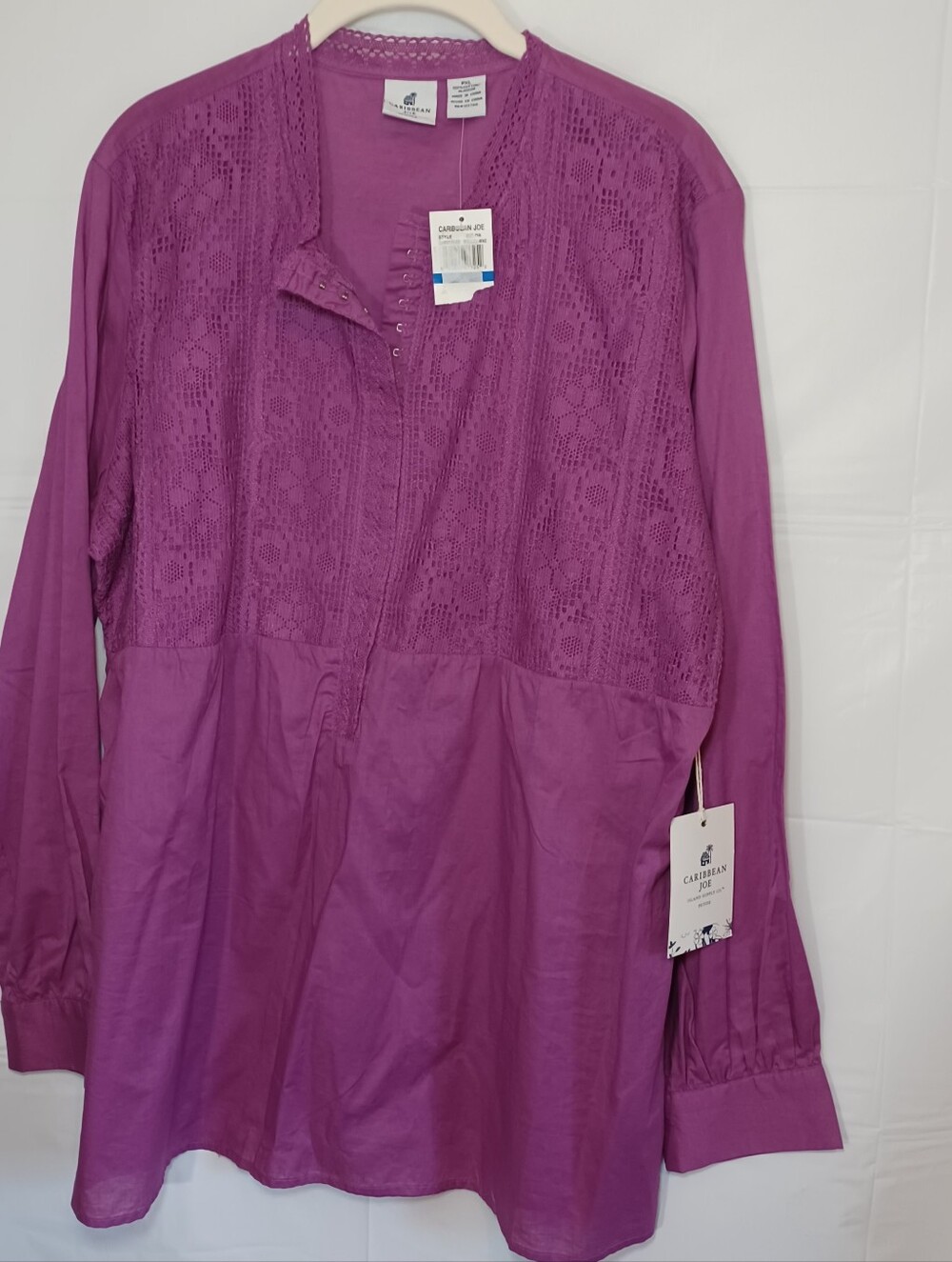 Caribbean Joe Lace Yoke Tunic - Plum Bohemian Beachy Hippy Fun Feminine